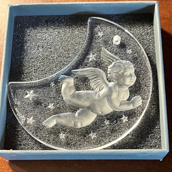 LALIQUE Cherub Stars Crescent Moon Christmas Ornament 1998 + Original Box! - Picture 1 of 12
